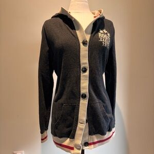 Roots Black and Cream Cardigan Sweater with Hood